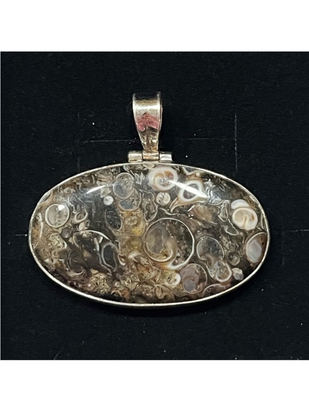 925 Sterling Silver Oval Pendant Chunky Statement Necklace Pendant. Brown tans